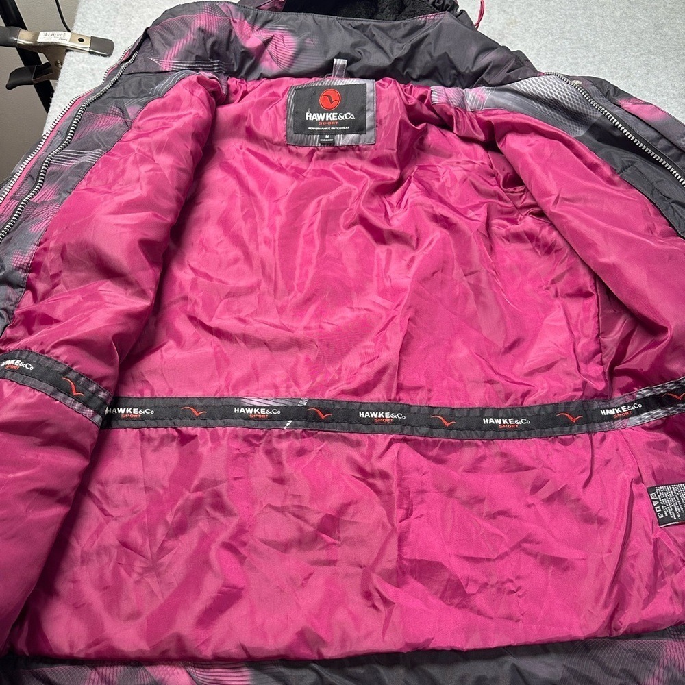 Hawke & Co Women's Medium Sport Outerwear Black Pink Geometric Print Hooded Coat - Picture 7 of 15